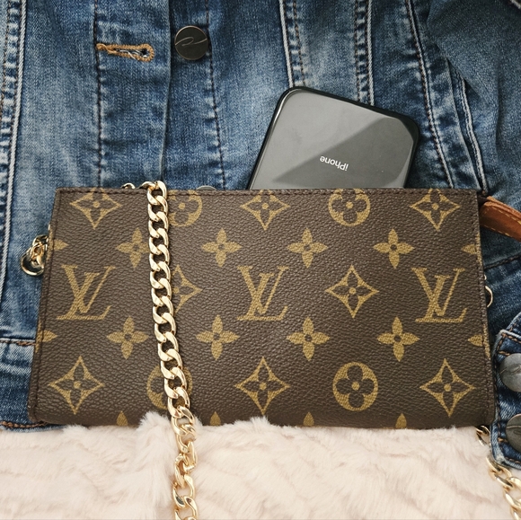 Louis Vuitton Handbags - Louis Vuitton Monogram Brown and Gold Chain Crossbody Wallet